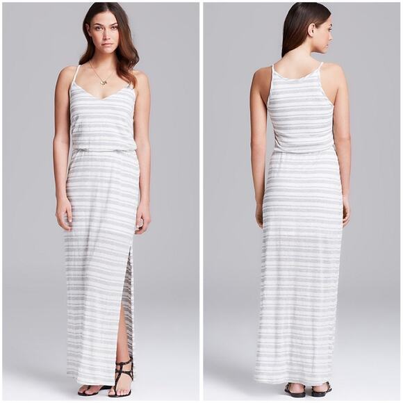 Splendid Marina Eyelet Maxi Dress Spaghetti Strap Long Striped Slit Dress, Gray - Picture 1 of 12